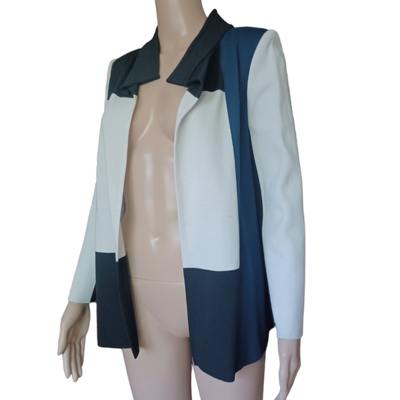 ST. JOHN Womens Multicolor Open Front Jacket Colorblock Knit Wool Blend Size 4 - Picture 7 of 10